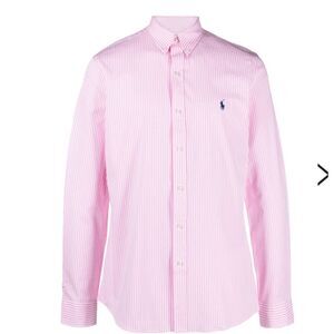 Ralph Lauren Men's Pink / White Striped Oxford Cotton Button Down Shirt Medium